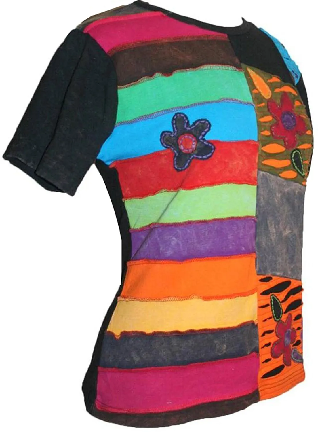 125 RB Multi-colored knitted patched razor cut floral embroidered t-shirt