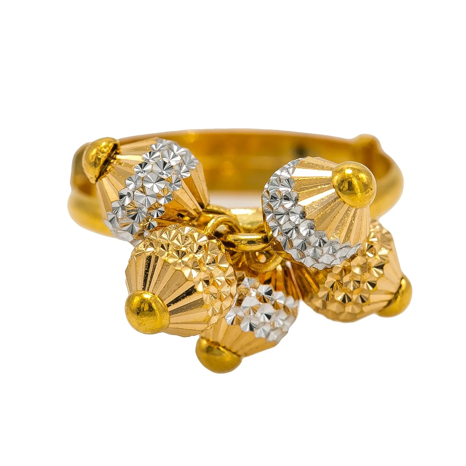 22K Multi Tone Gold Ring W/ Textured Yellow Gold Baubles With Yellow & White Gold Baubles