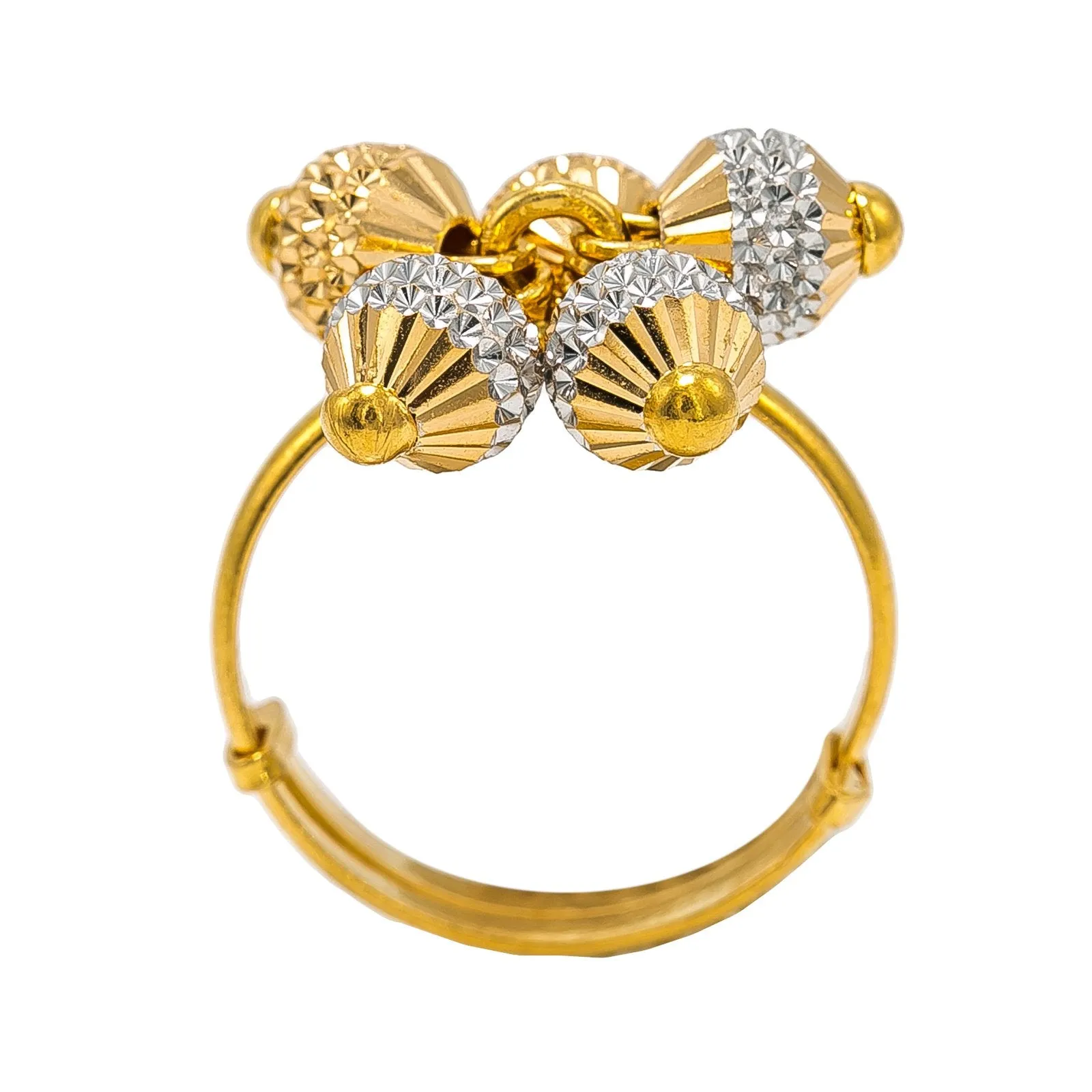 22K Multi Tone Gold Ring W/ Textured Yellow Gold Baubles With Yellow & White Gold Baubles