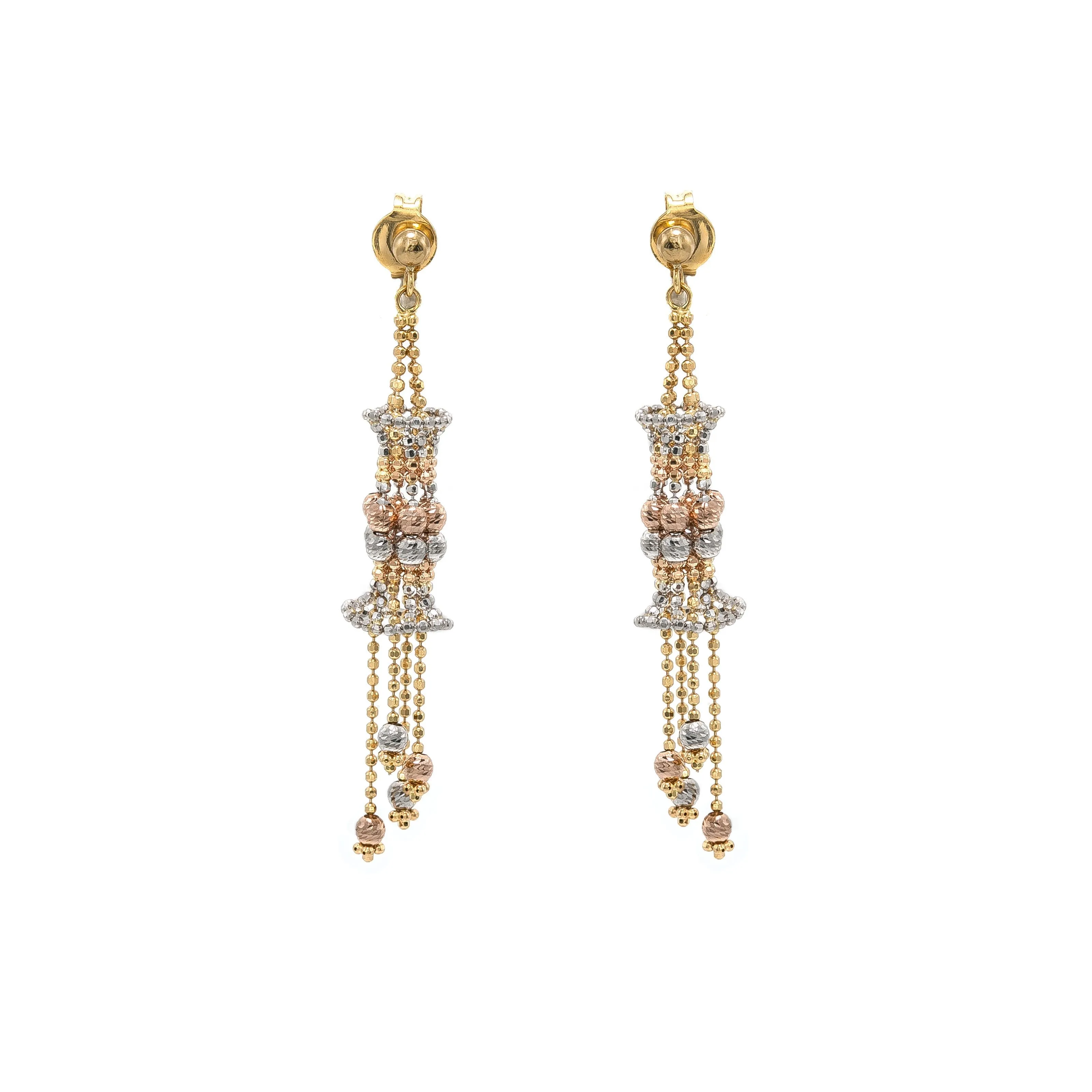 22K Multi Tone Gold Set Necklace & Earrings W/ Beaded Tangled-Tassel Design