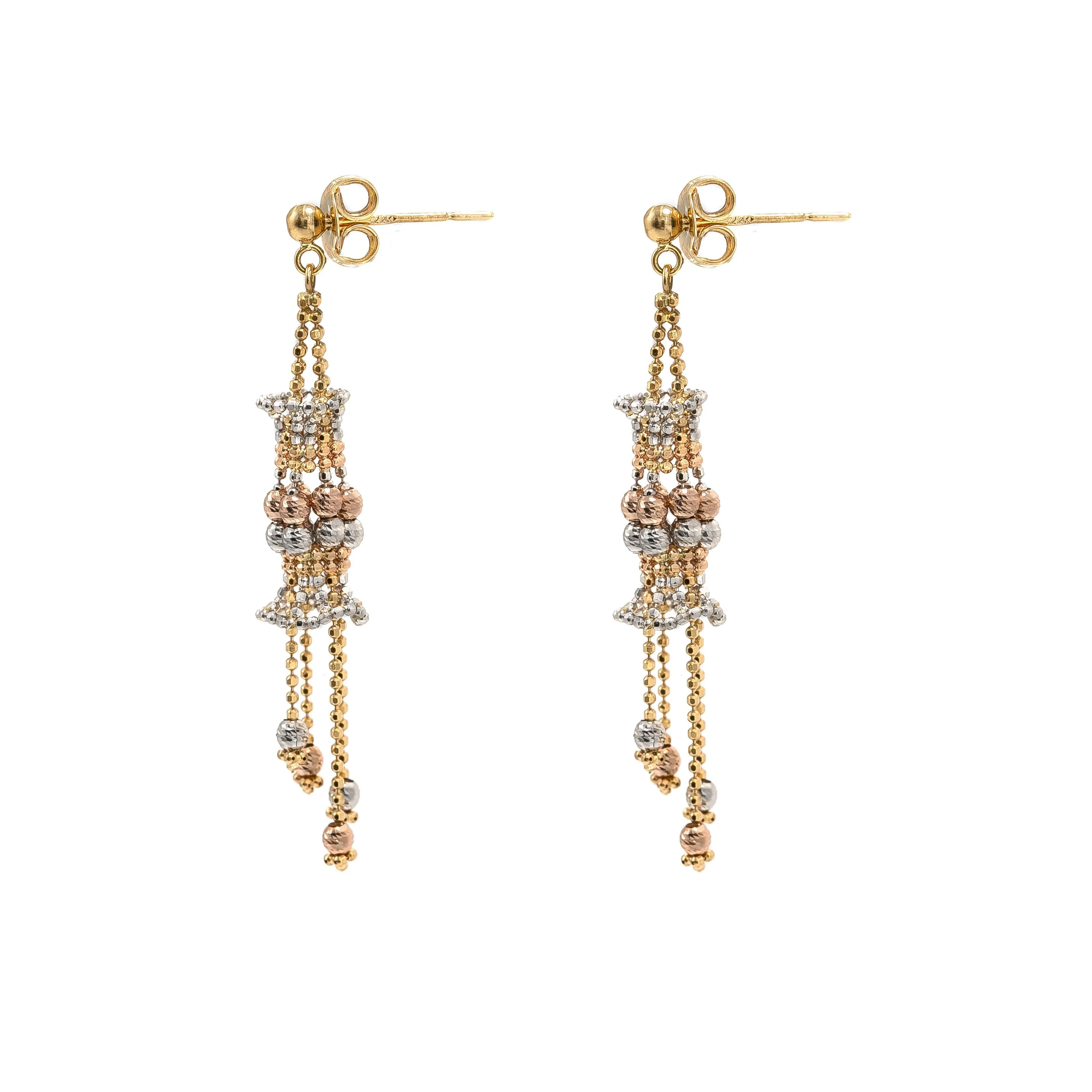 22K Multi Tone Gold Set Necklace & Earrings W/ Beaded Tangled-Tassel Design