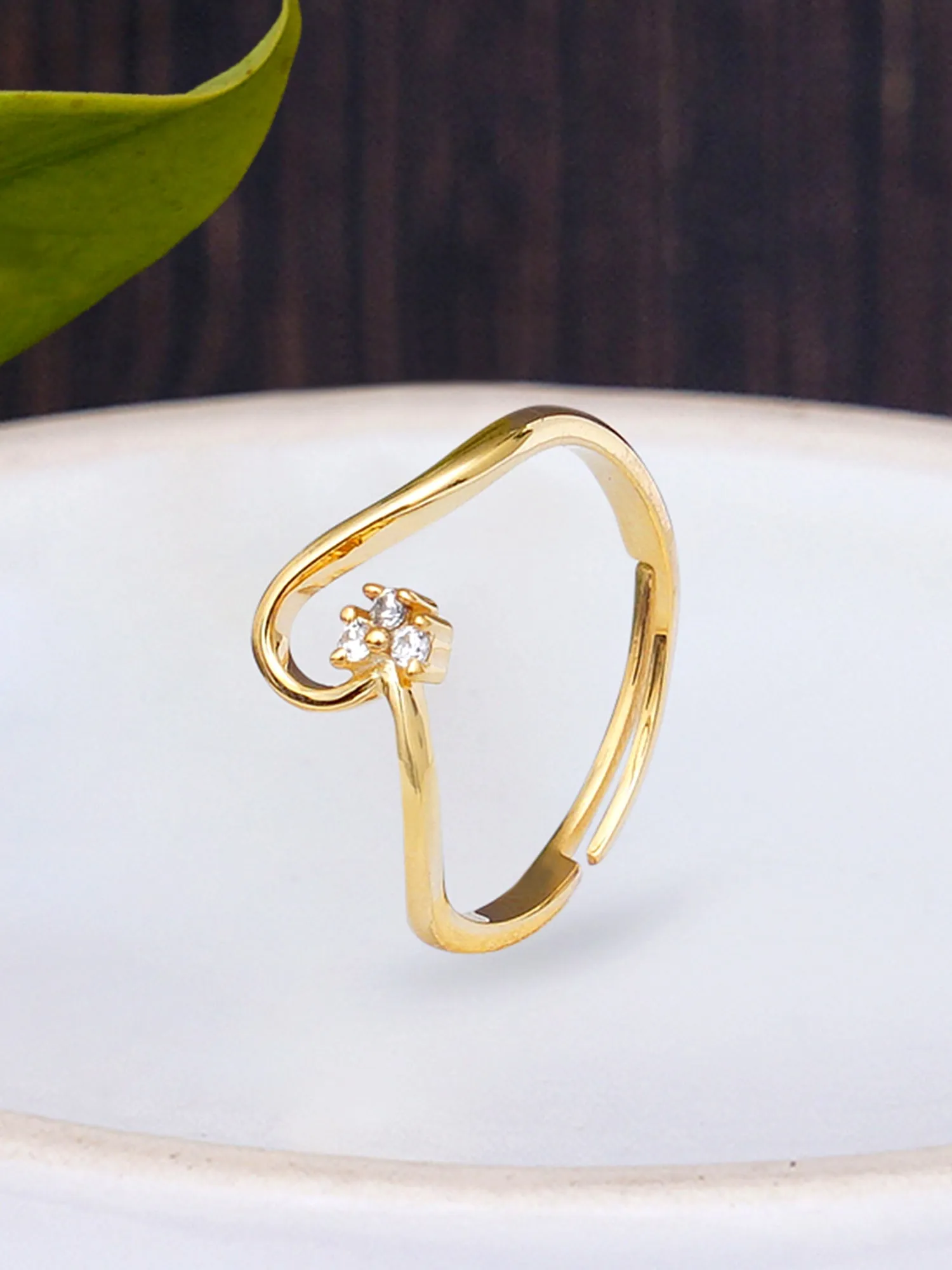 925 GoldPlated Sterling Silver Adjustable Crystal Adjustable Ring for Women