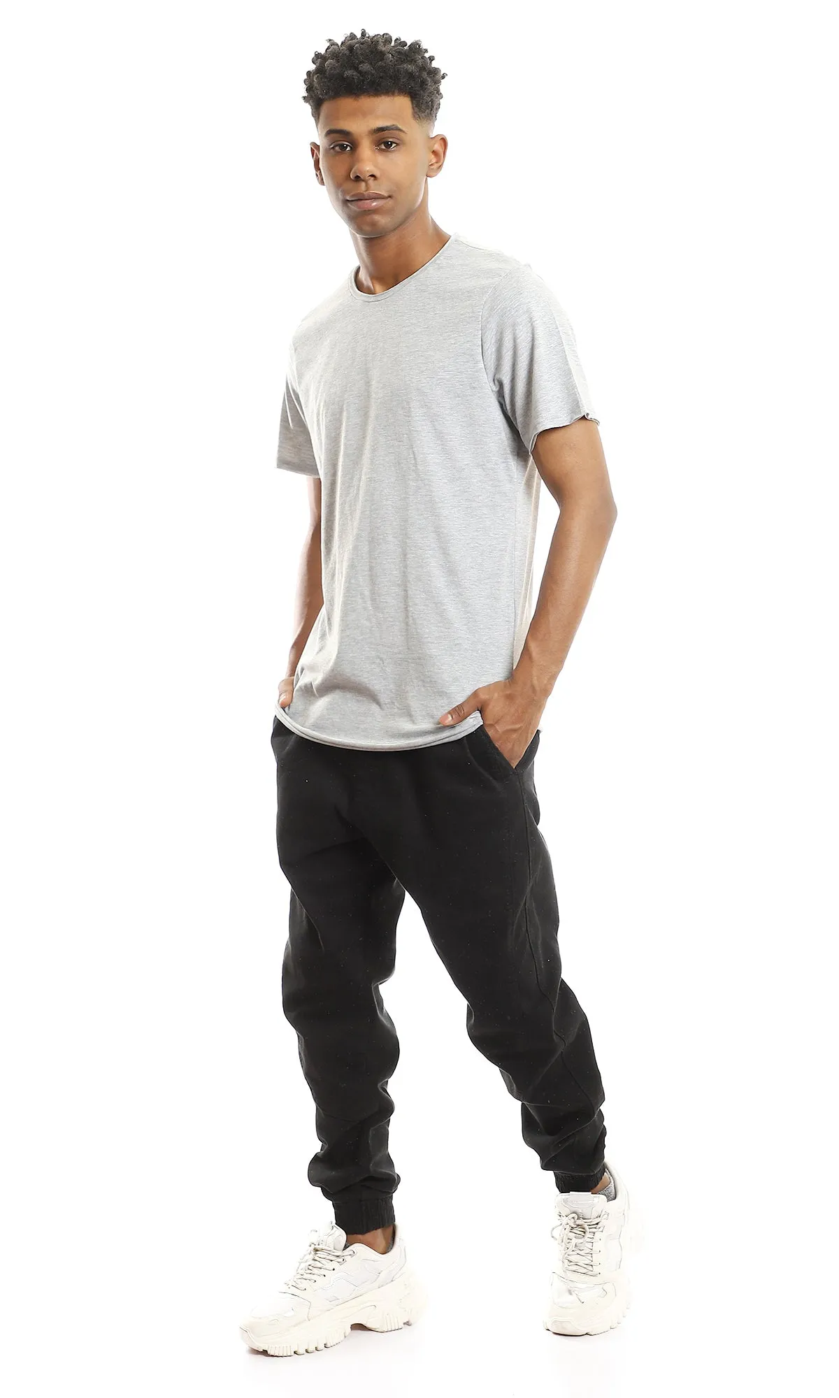 97697 Round Neck Cotton Heather Light Grey Tee