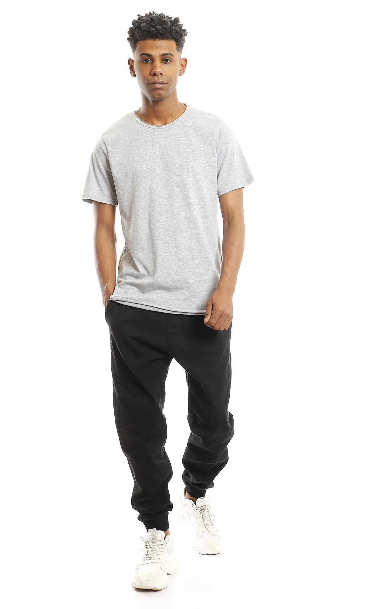97697 Round Neck Cotton Heather Light Grey Tee