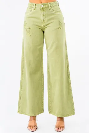 American Bazi High Waist Distressed Wide Leg Jeans for Women