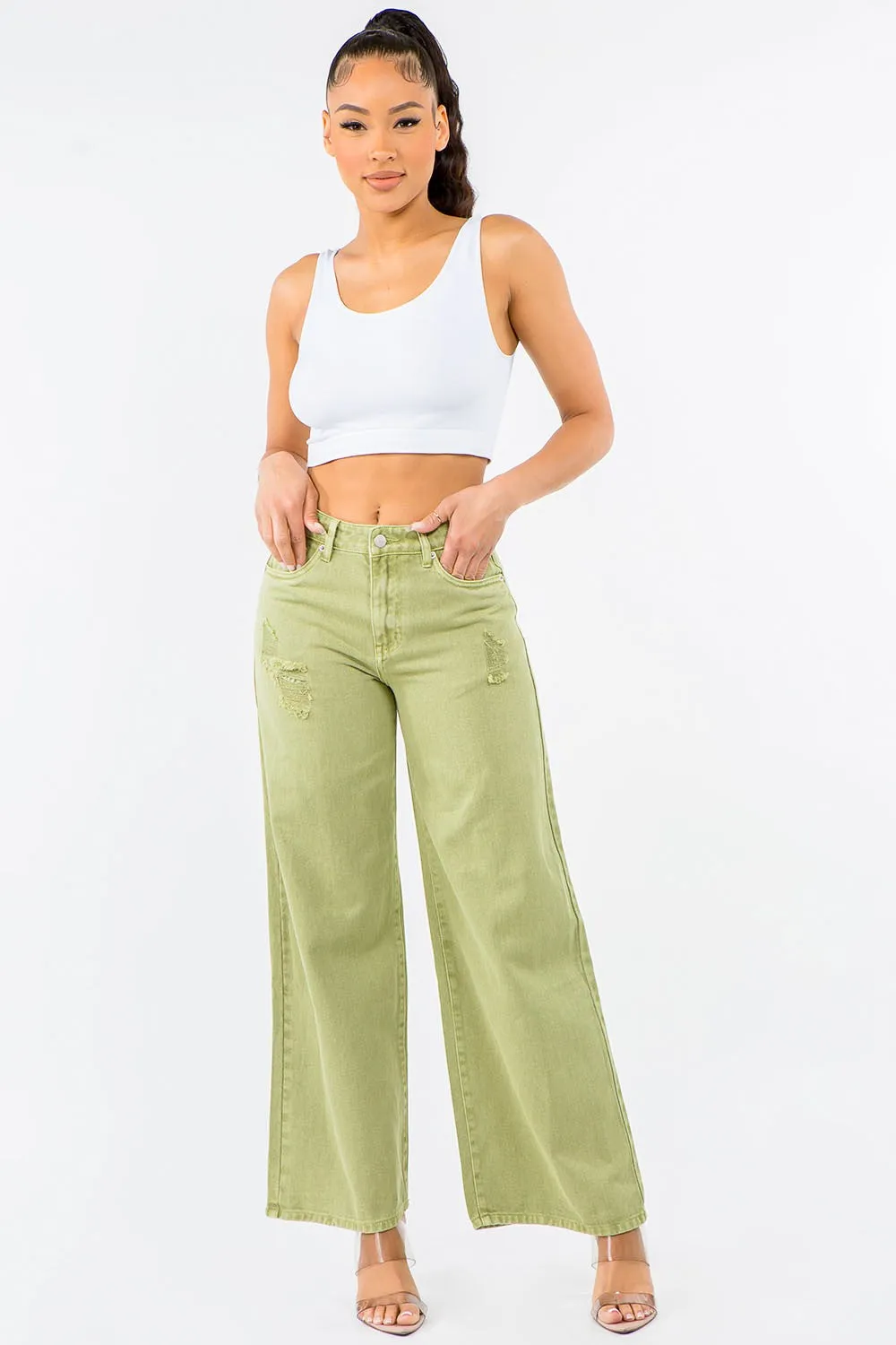 American Bazi High Waist Distressed Wide Leg Jeans for Women