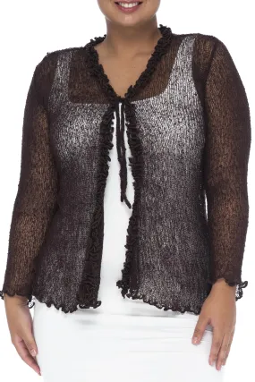 Back From Bali Womens Plus Size Ruffle Shrug Bolero Sheer Cardigan Arm Cover 2X 3X 4X Lightweight (Brown)