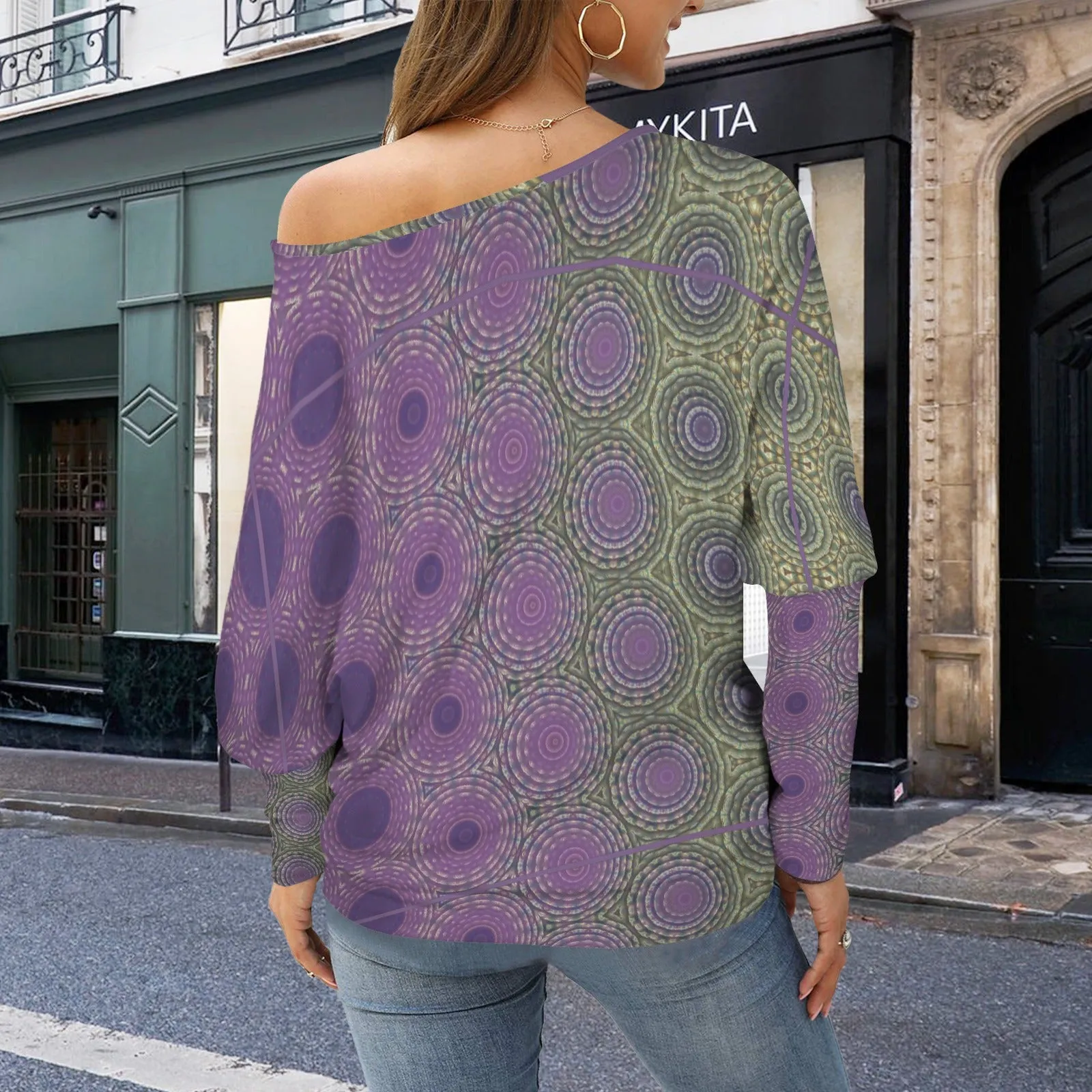 Batwing Long Sleeve Sweater Green Purple