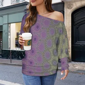 Batwing Long Sleeve Sweater Green Purple
