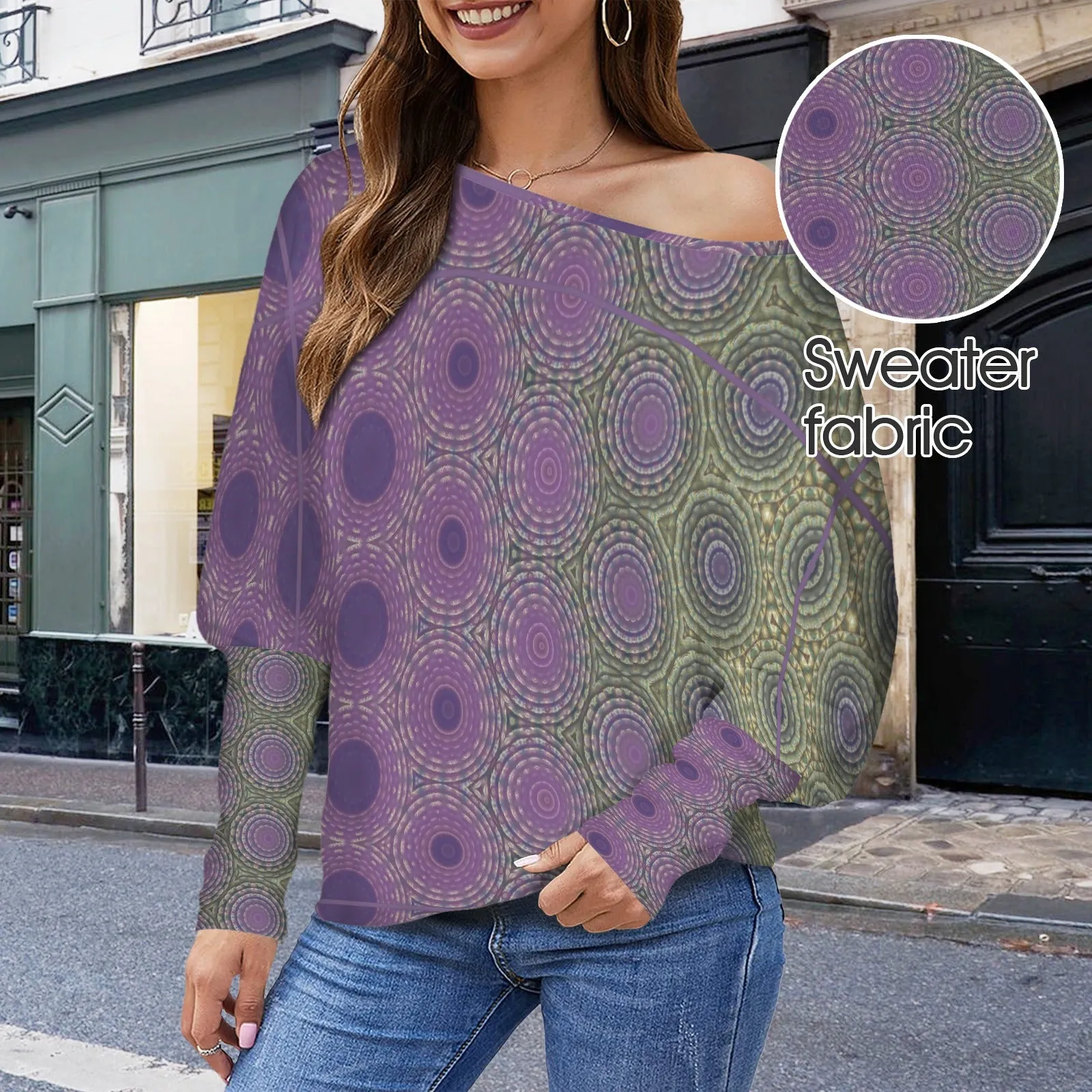 Batwing Long Sleeve Sweater Green Purple