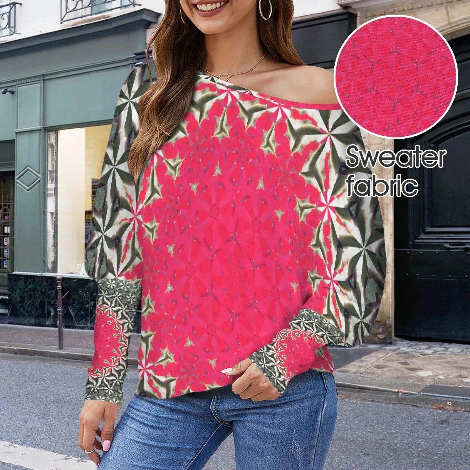 Batwing Long Sleeve Sweater Hollyhocks