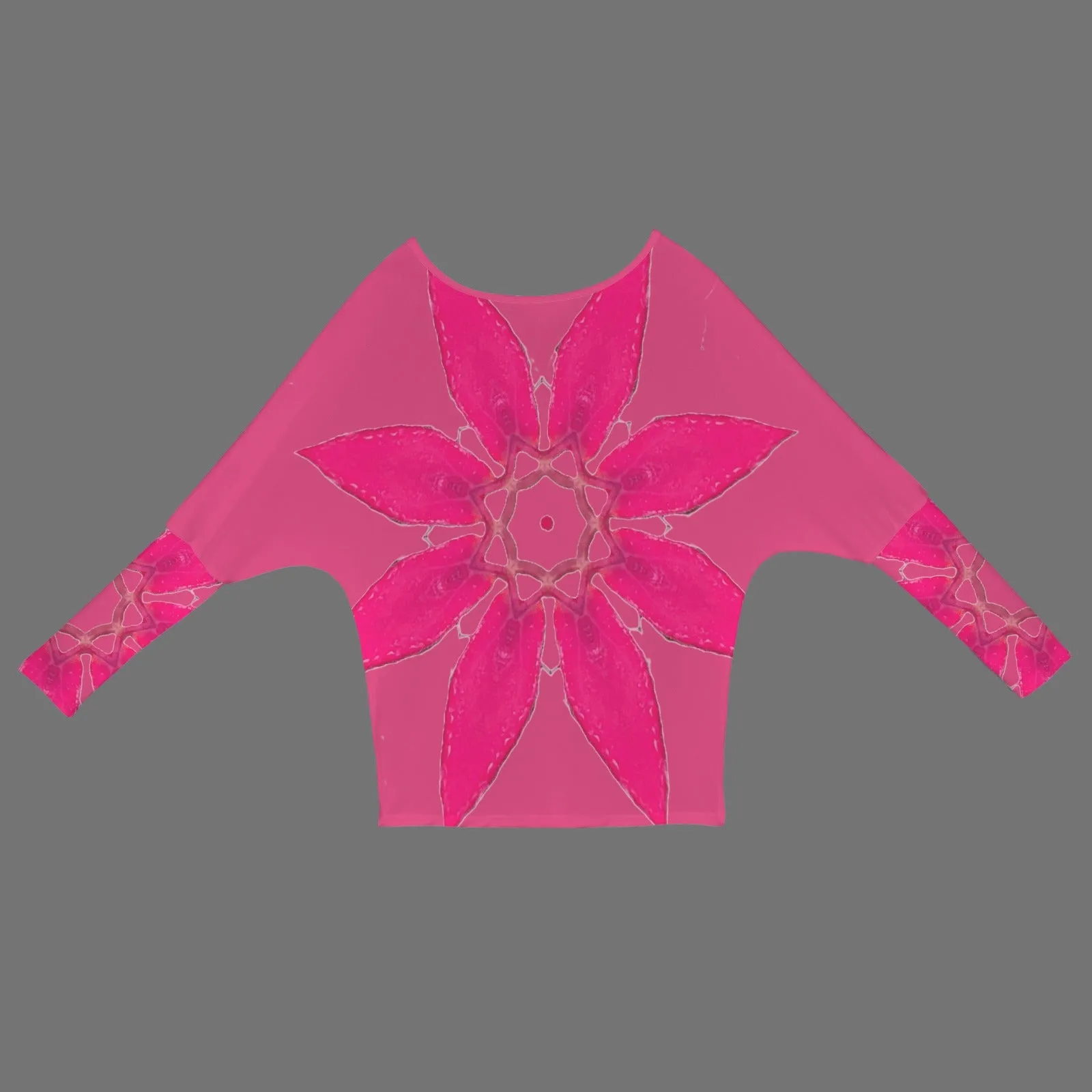 Batwing Long Sleeve Sweater Pink Leaves