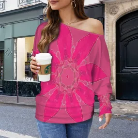 Batwing Long Sleeve Sweater Pink Leaves
