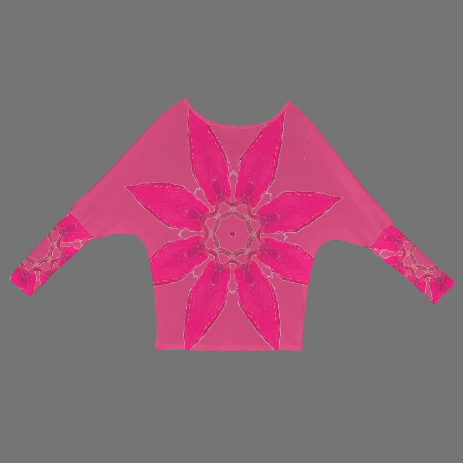 Batwing Long Sleeve Sweater Pink Leaves