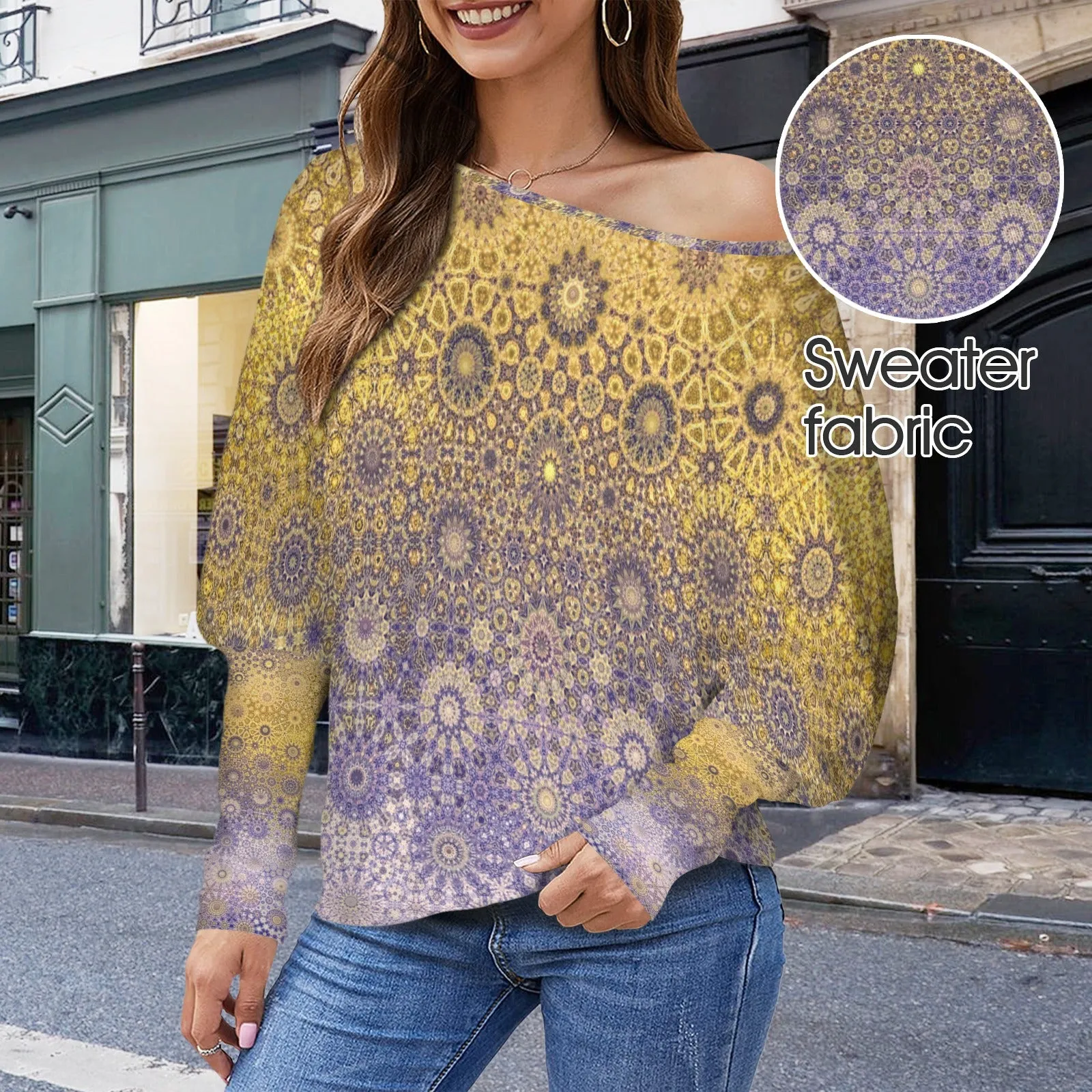 Batwing Long Sleeve Sweater Purple & Gold
