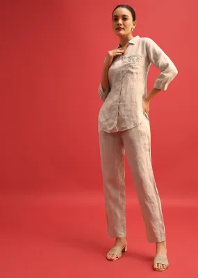 Beige Embroidered Linen Co ord Set