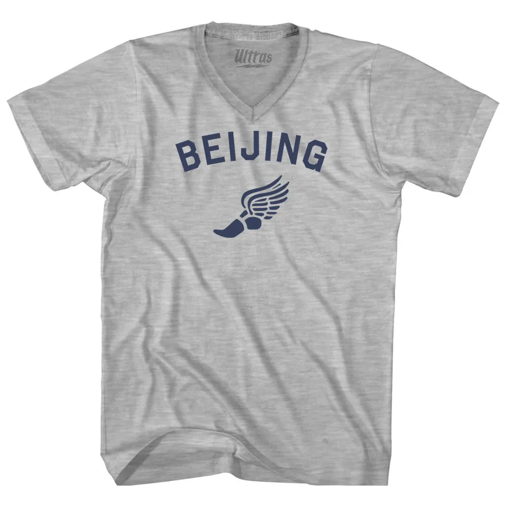 Beijing Running Track Winged Foot Adult Cotton V-neck T-shirt