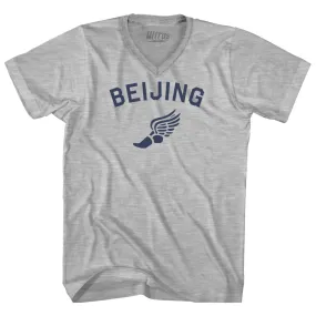 Beijing Running Track Winged Foot Adult Cotton V-neck T-shirt