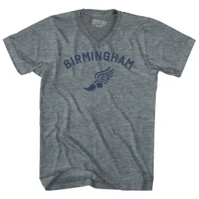 Birmingham Running Track Winged Foot-Adult Tri-Blend V-neck T-shirt