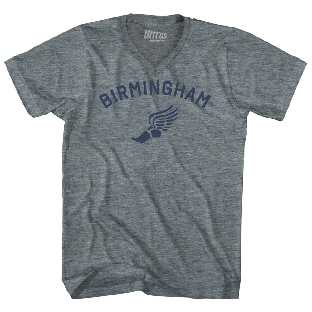 Birmingham Running Track Winged Foot-Adult Tri-Blend V-neck T-shirt