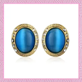Blue Enamel Round Stud Earrings