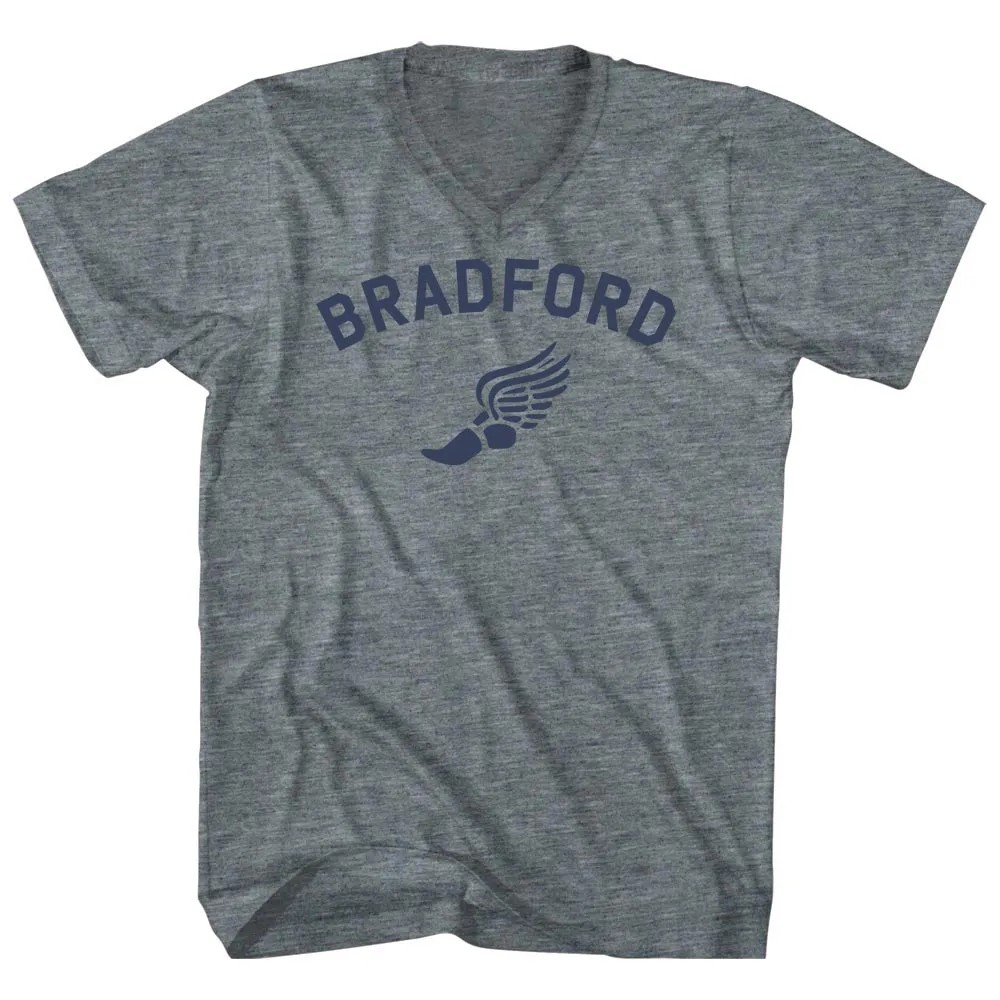 Bradford Running Track Winged Foot Adult Tri-Blend V-neck T-shirt