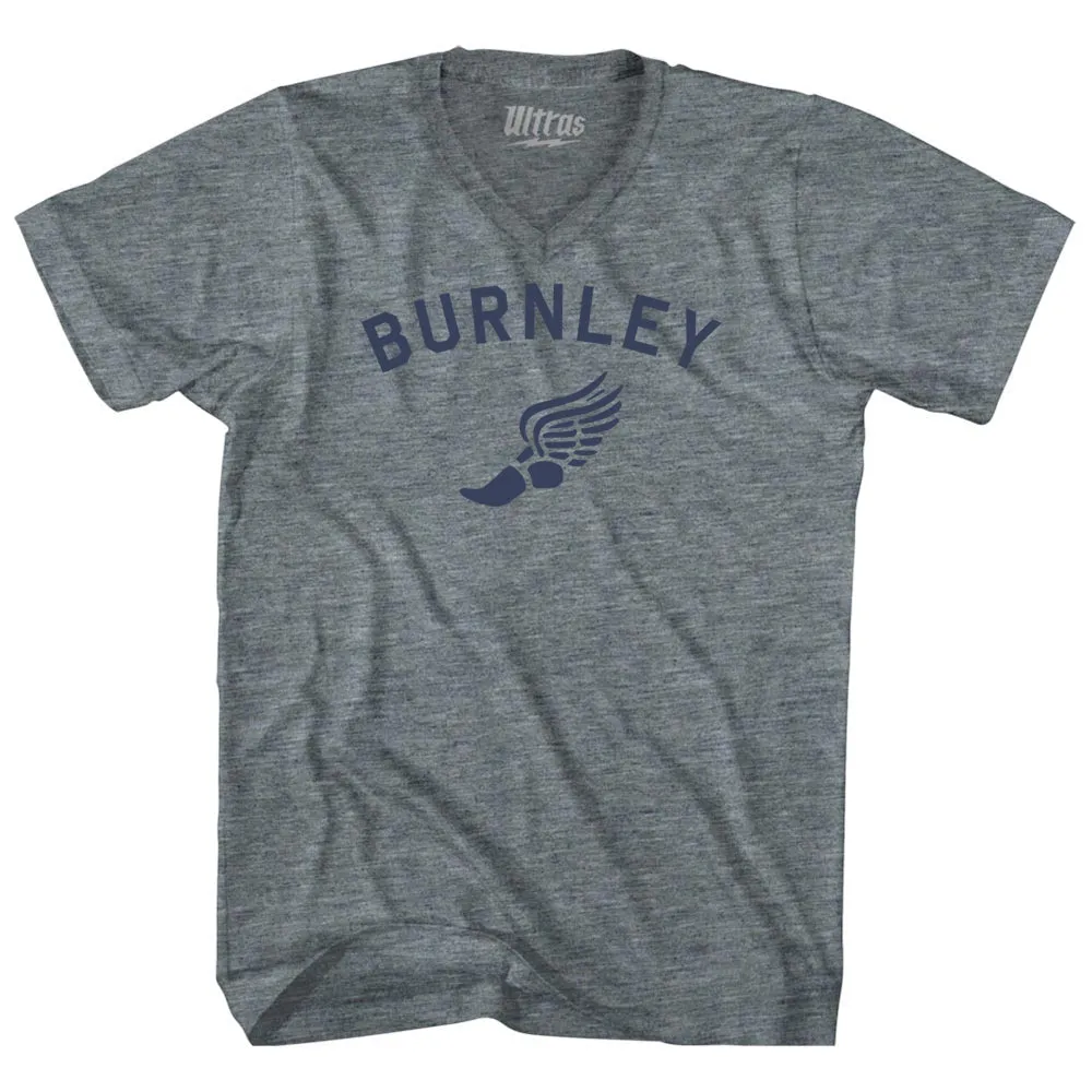 Burnley Running Track Winged Foot-Adult Tri-Blend V-neck T-shirt