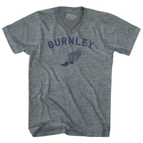 Burnley Running Track Winged Foot-Adult Tri-Blend V-neck T-shirt
