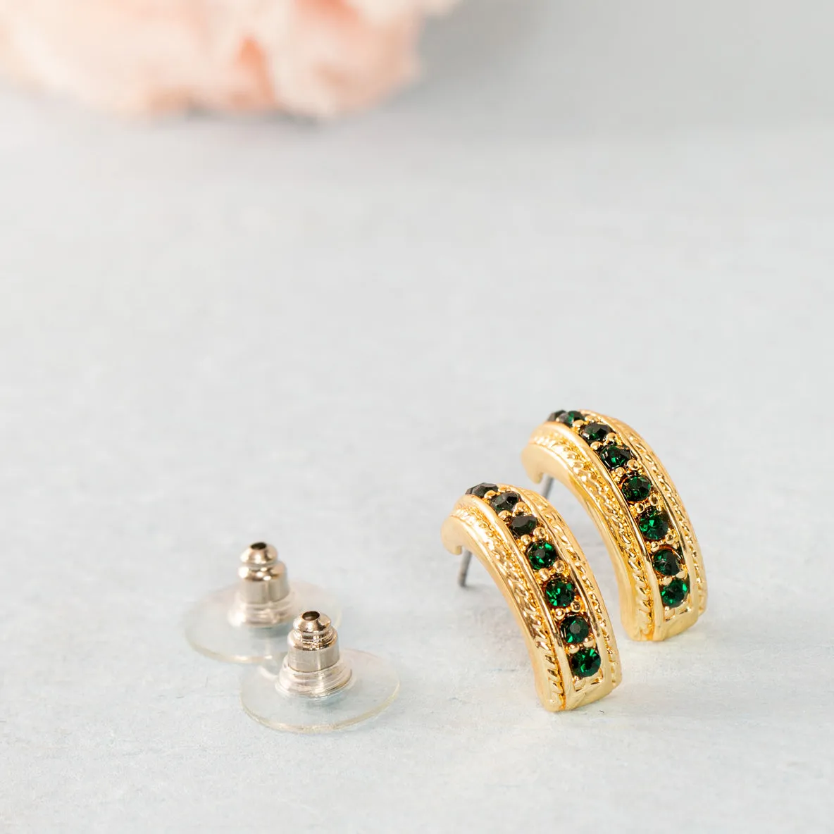 Candy Crystal Collection Gold Plated Green Crystal Stud Earrings