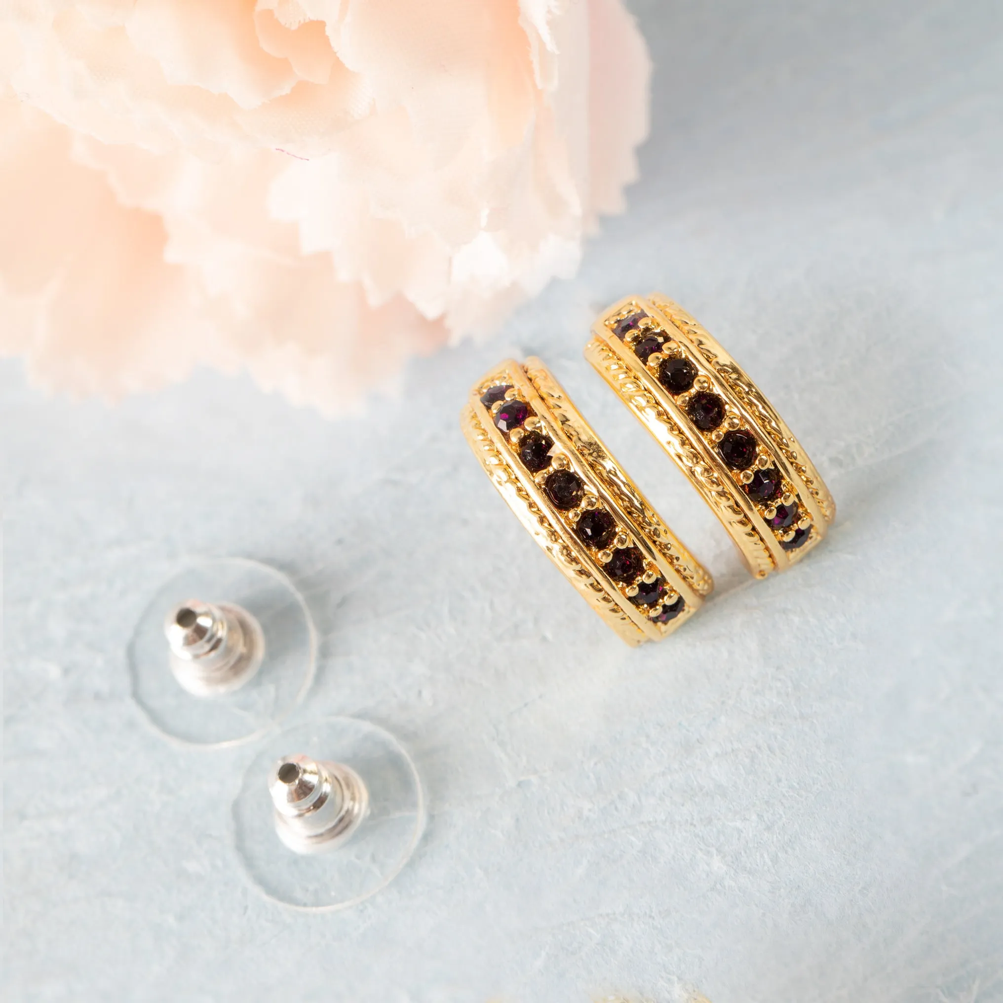 Candy Crystal Collection Gold Plated Magenta Crystal Stud Earrings