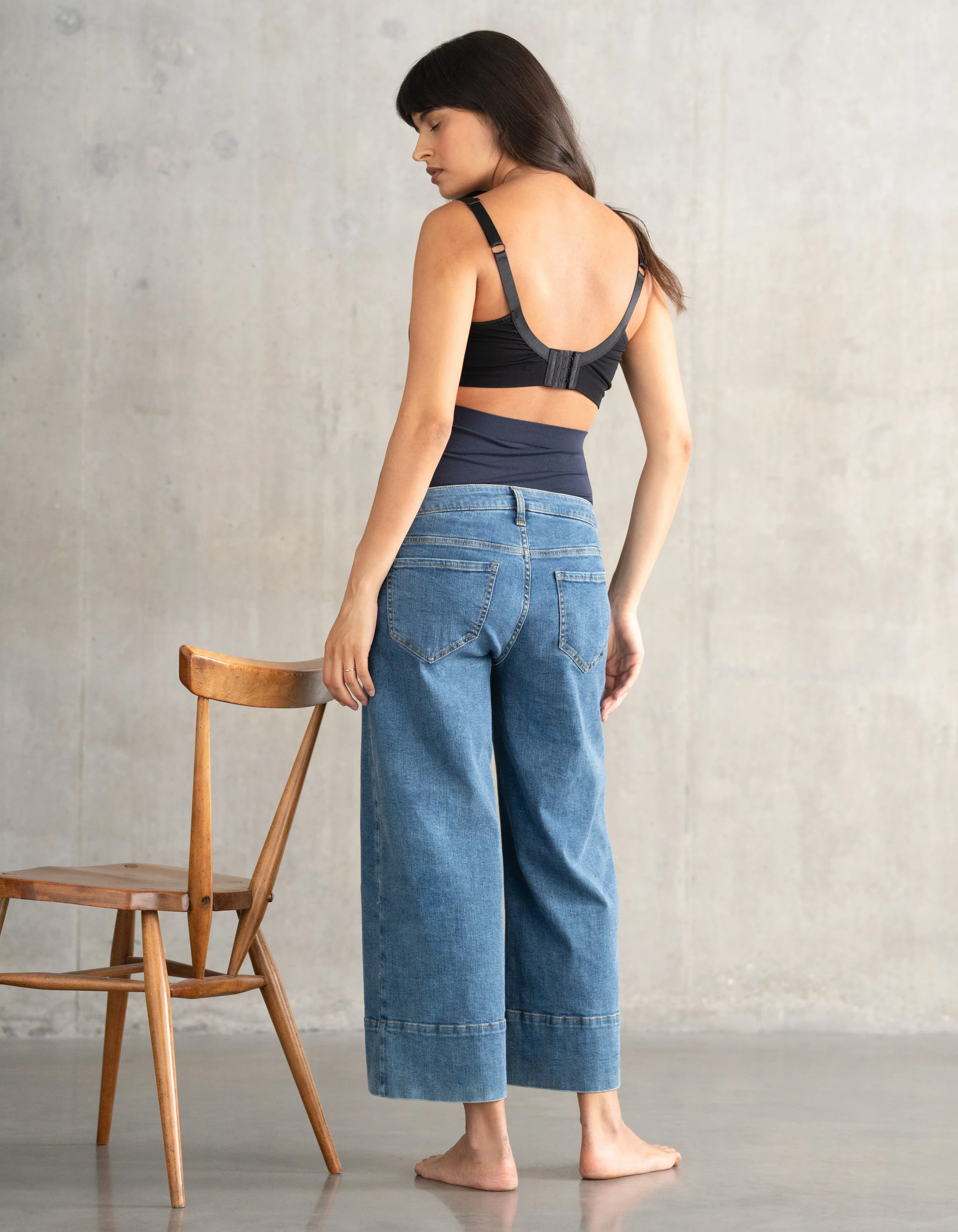Cropped Pintuck Wide-Leg Maternity Jeans