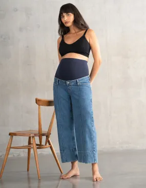 Cropped Pintuck Wide-Leg Maternity Jeans