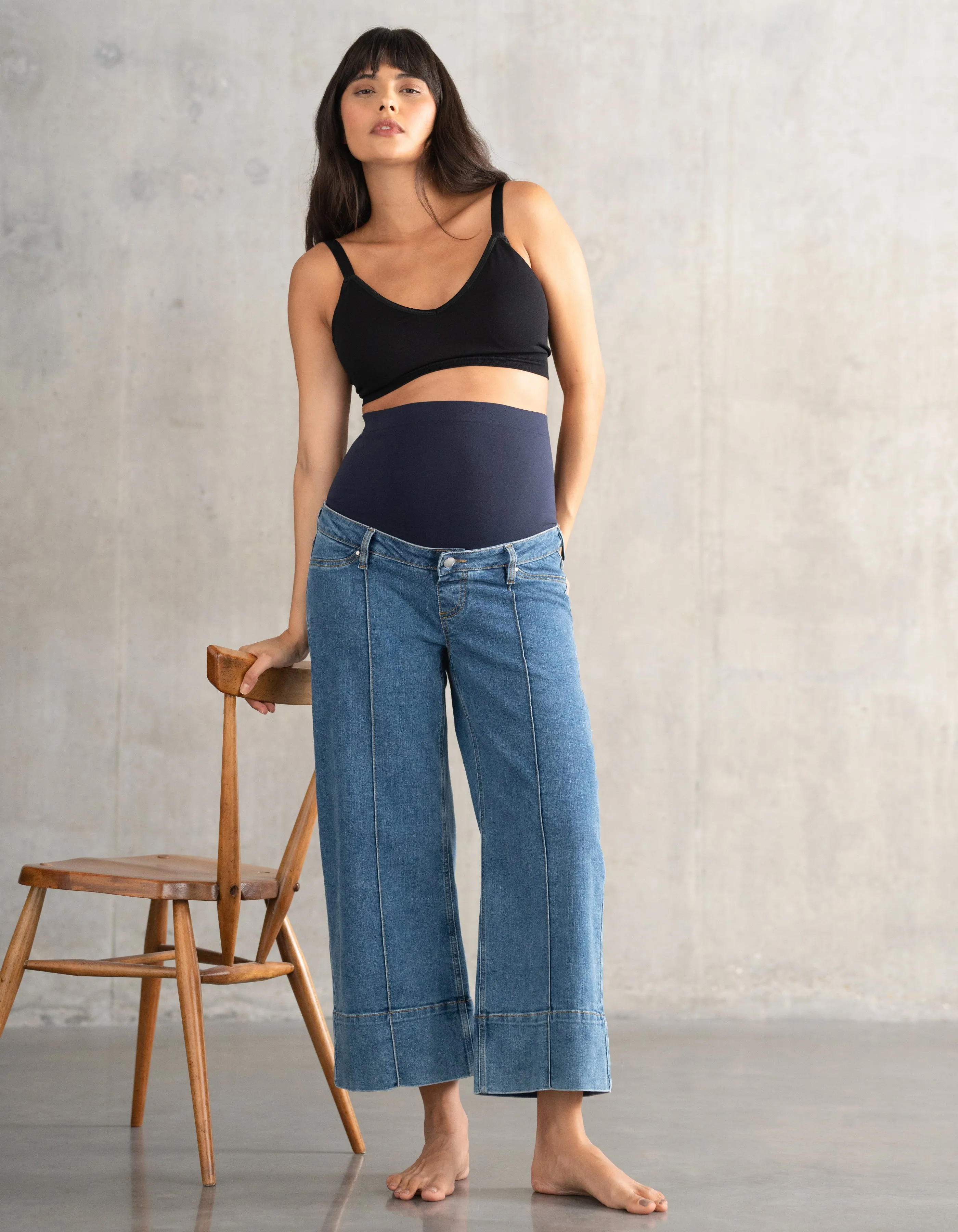 Cropped Pintuck Wide-Leg Maternity Jeans