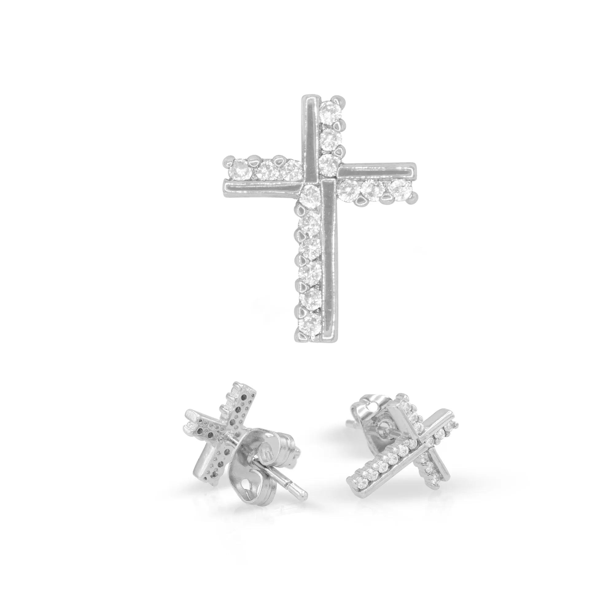 Cross 14K Gold Filled Silver Earrings Cubic Zirconia Hip Hop Studs Ear Piercing Fashion Jewelry Women Men