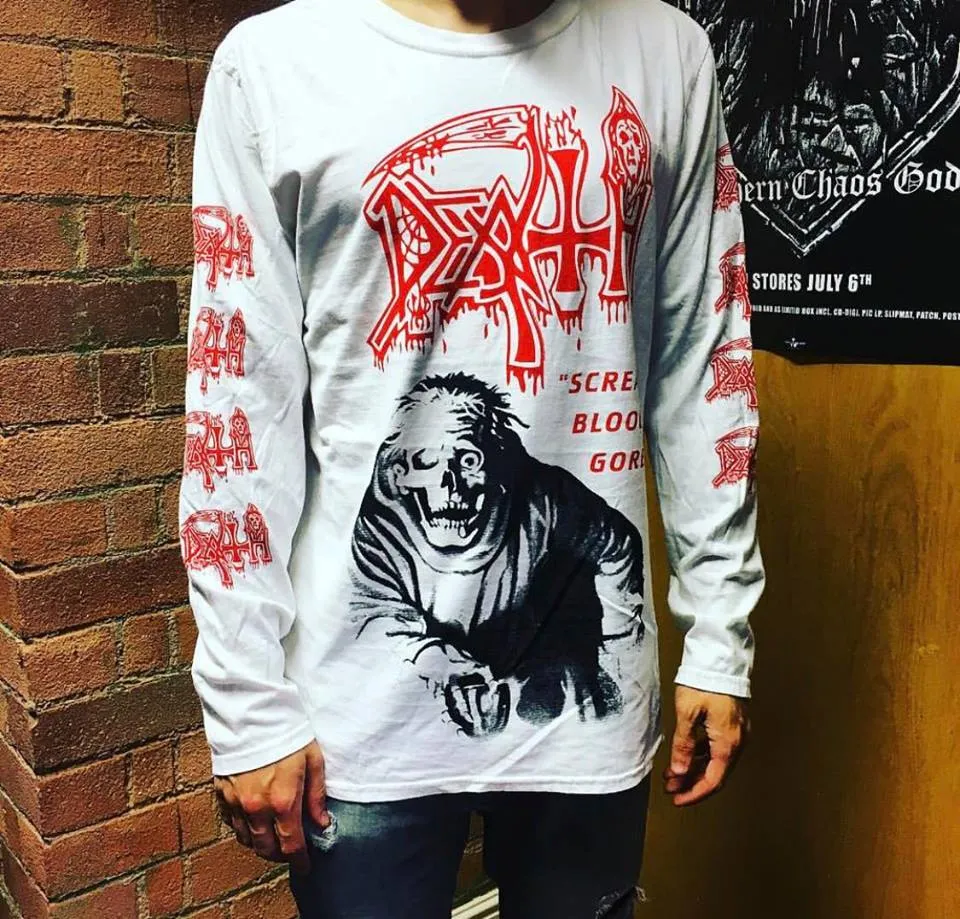 Death "Scream Bloody Gore" White Long Sleeve T shirt