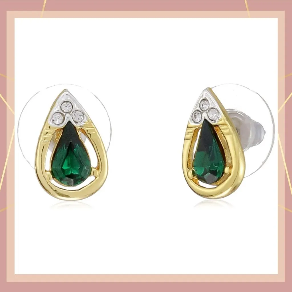 Estele - 24 CT gold Plated fancy Emerald Pear shaped Pendant Set for Women