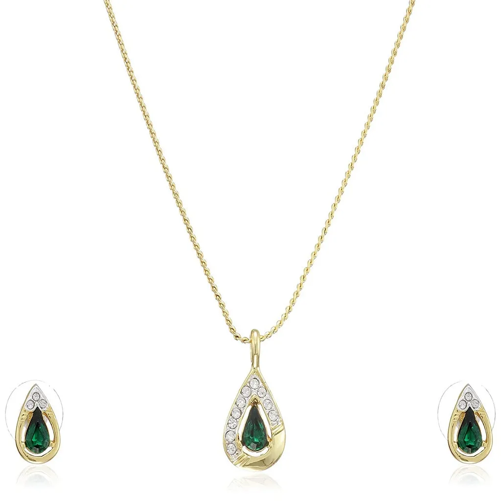 Estele - 24 CT gold Plated fancy Emerald Pear shaped Pendant Set for Women