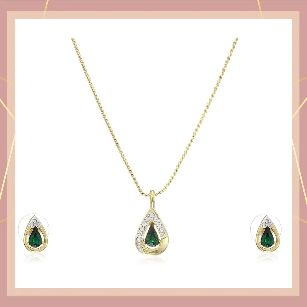 Estele - 24 CT gold Plated fancy Emerald Pear shaped Pendant Set for Women