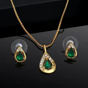Estele - 24 CT gold Plated fancy Emerald Pear shaped Pendant Set for Women