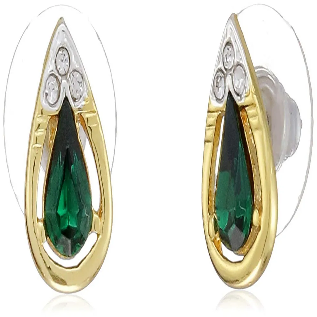 Estele - 24 CT gold Plated fancy Emerald Pear shaped Pendant Set for Women