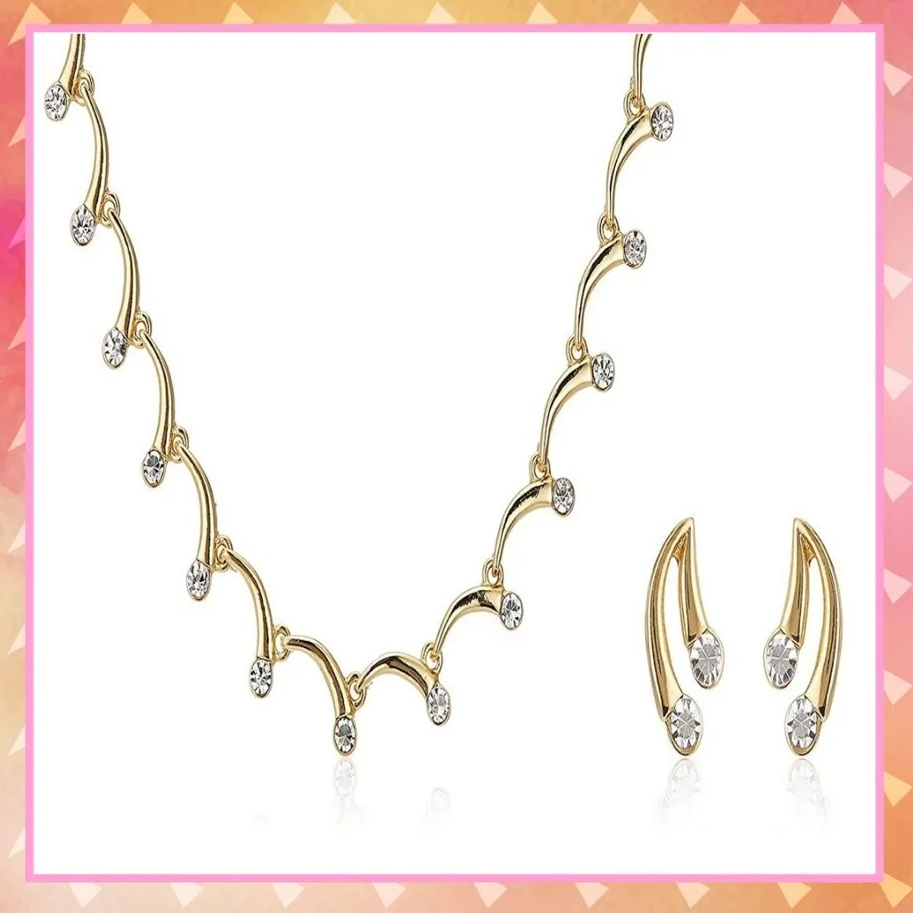 Estele 24 Kt Gold Plated arclinked with Austrian Crystals Necklace Set for Women