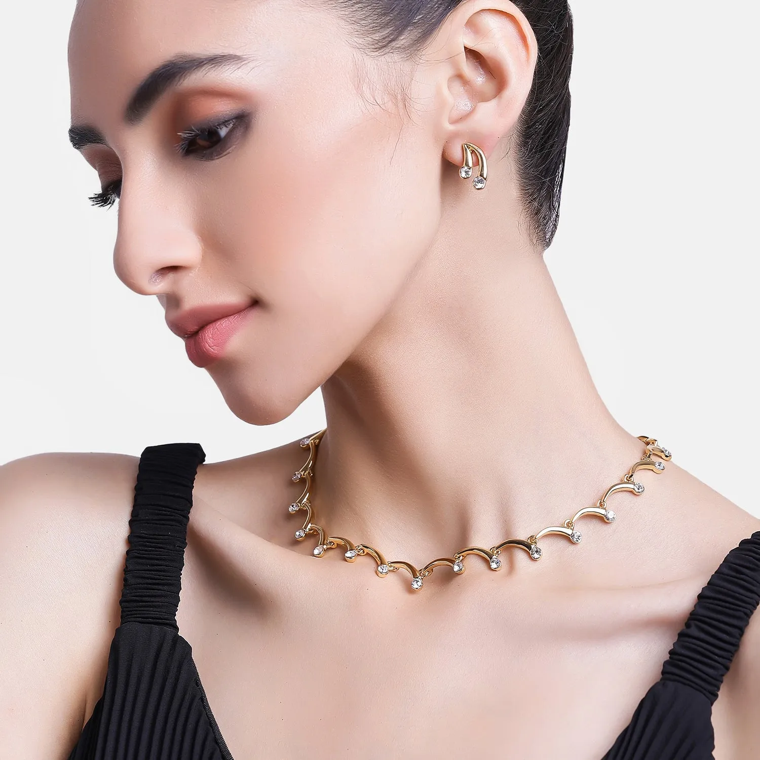 Estele 24 Kt Gold Plated arclinked with Austrian Crystals Necklace Set for Women