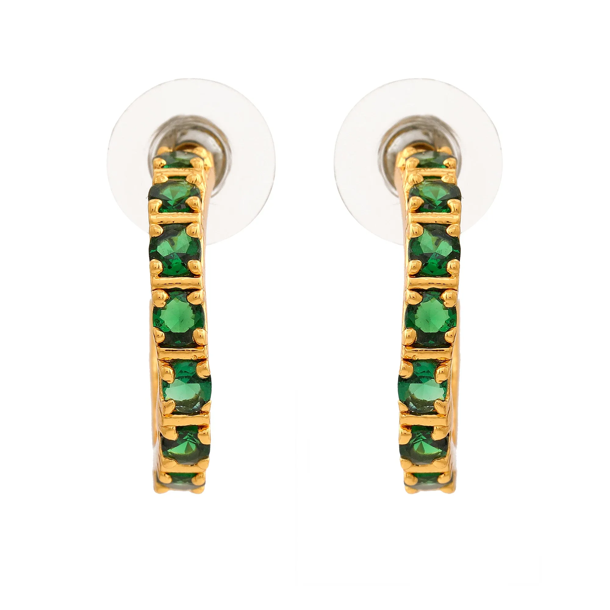 Estele 24 Kt Gold Plated Emerald CZ Hoop Earrings