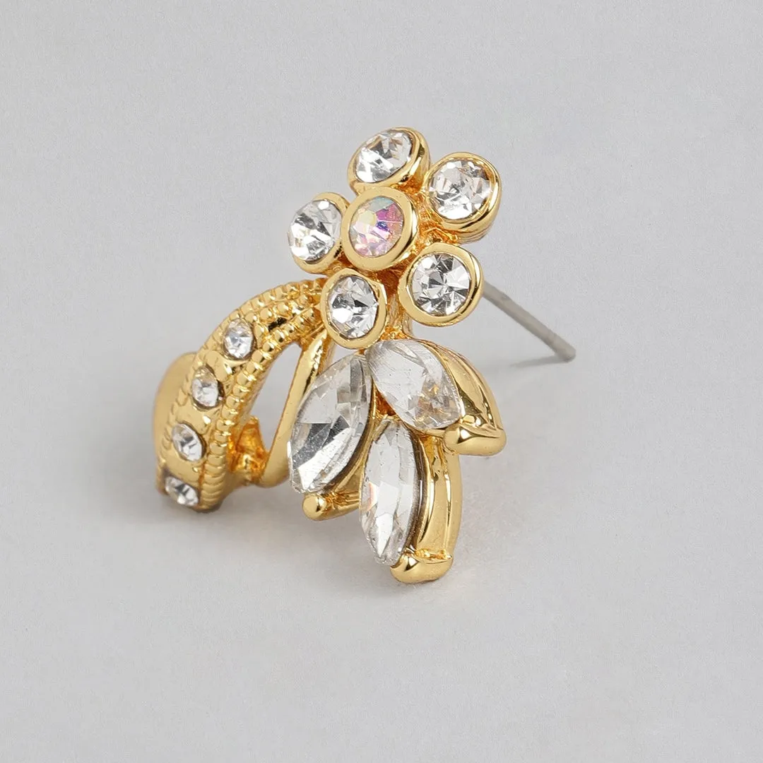 Estele 24 Kt Gold Plated Flower leaf Necklace Set with Austrian Crystals