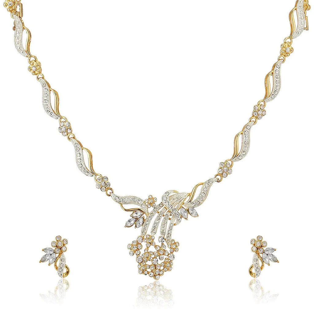 Estele 24 Kt Gold Plated Flower leaf Necklace Set with Austrian Crystals