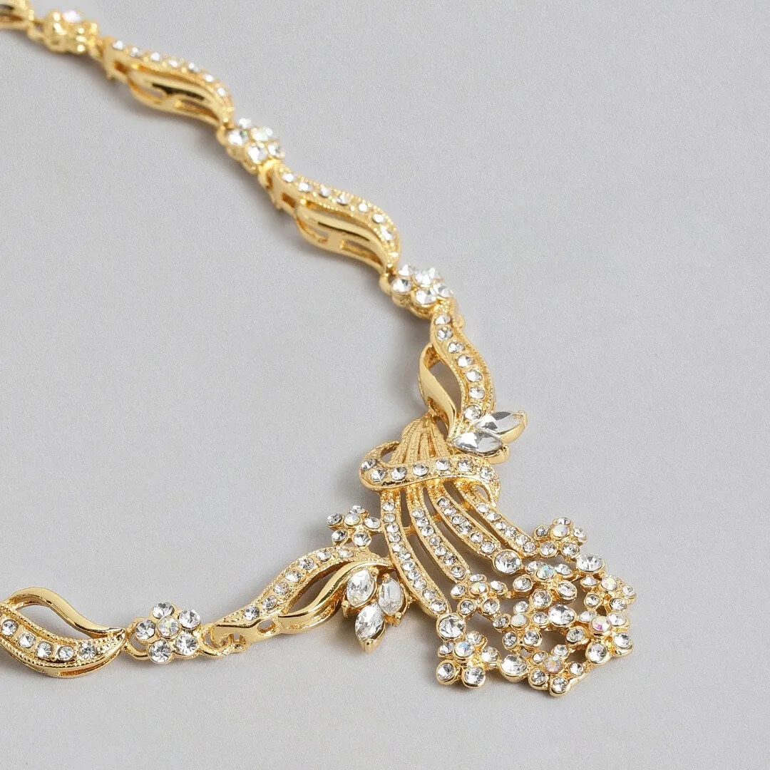 Estele 24 Kt Gold Plated Flower leaf Necklace Set with Austrian Crystals