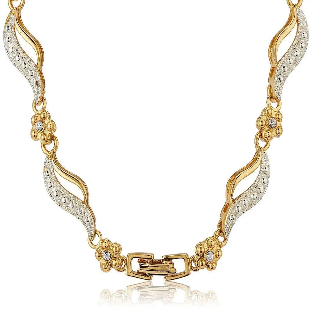 Estele 24 Kt Gold Plated Flower leaf Necklace Set with Austrian Crystals