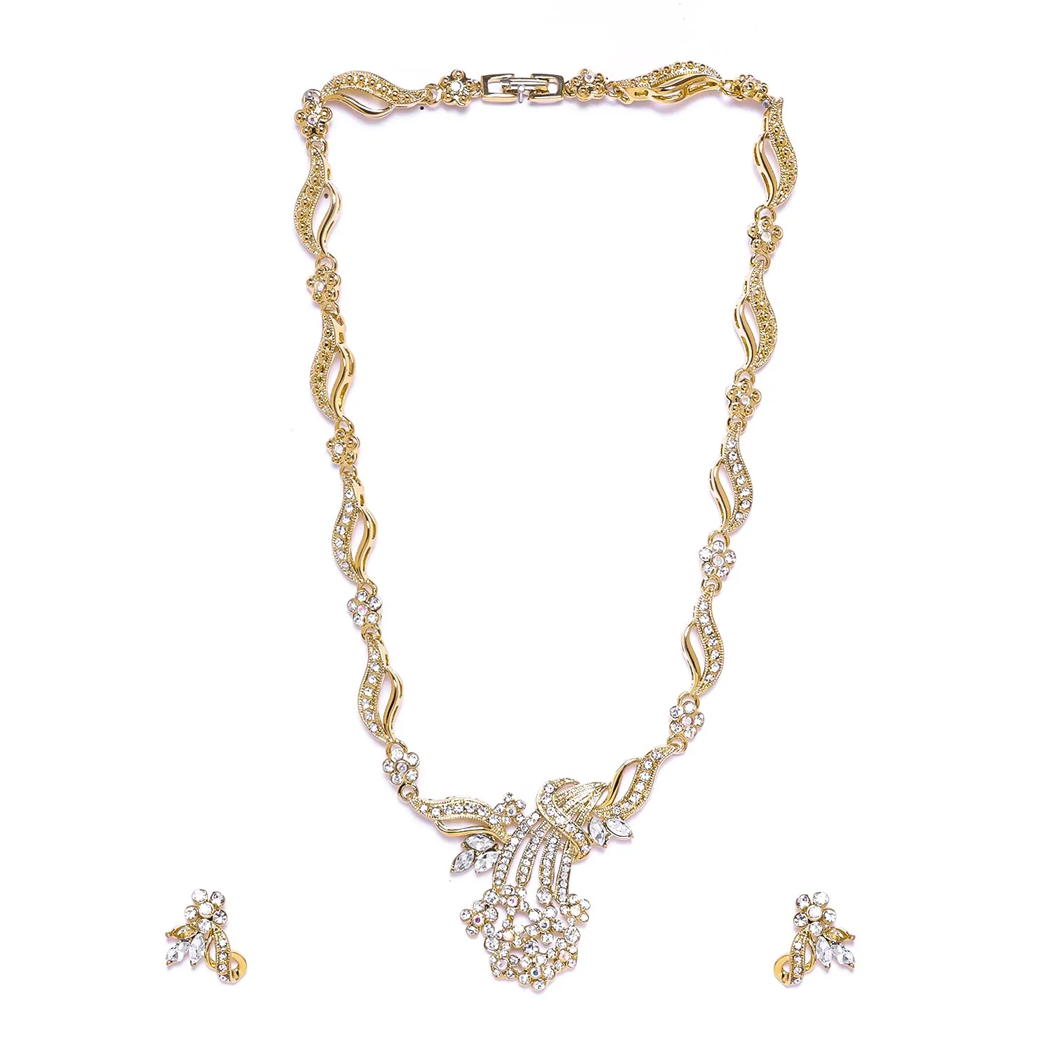 Estele 24 Kt Gold Plated Flower leaf Necklace Set with Austrian Crystals