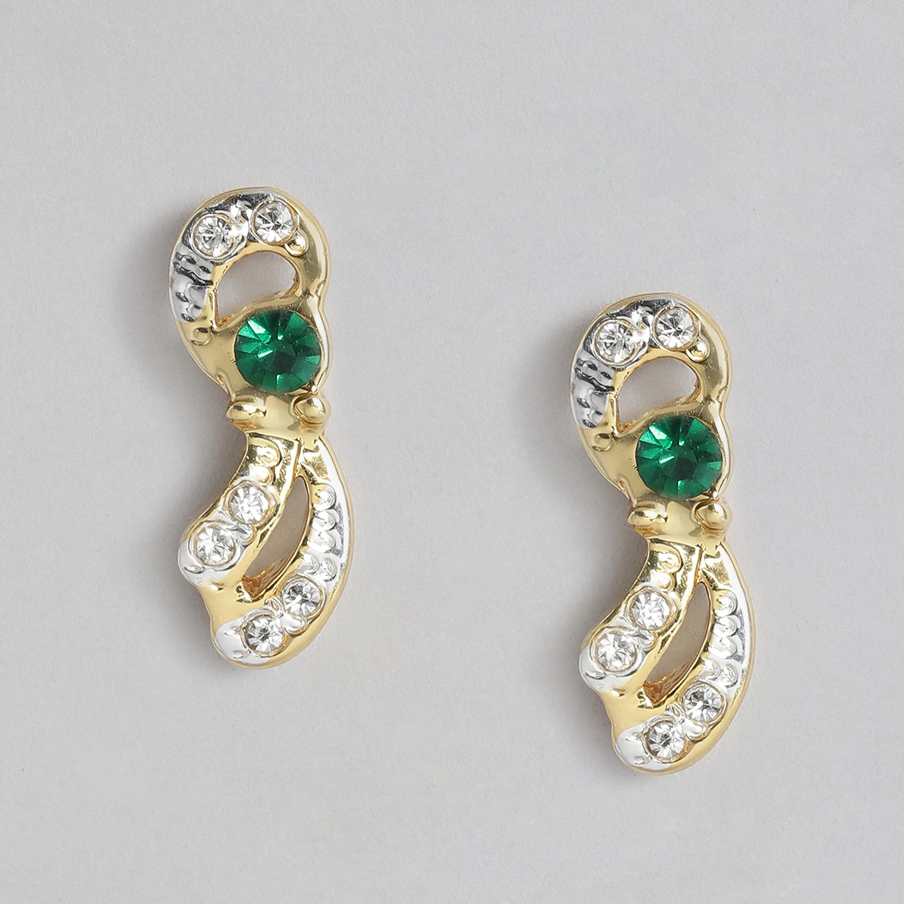 Estele 24 Kt Gold Plated Necklace with Green stones and Austrian Crystal Necklace Set for Women