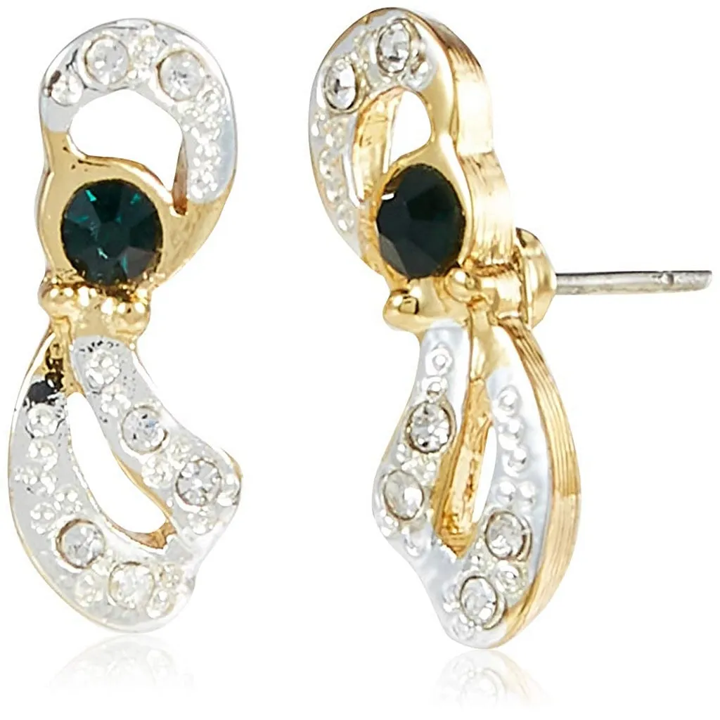 Estele 24 Kt Gold Plated Necklace with Green stones and Austrian Crystal Necklace Set for Women